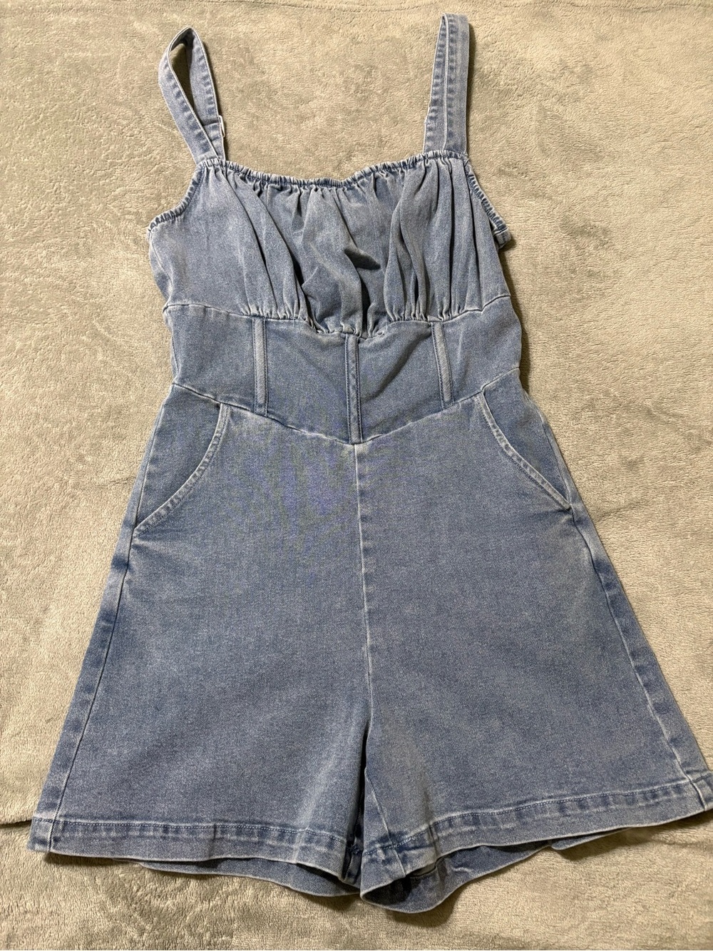 Fashion Nova Washed Blue Denim Romper